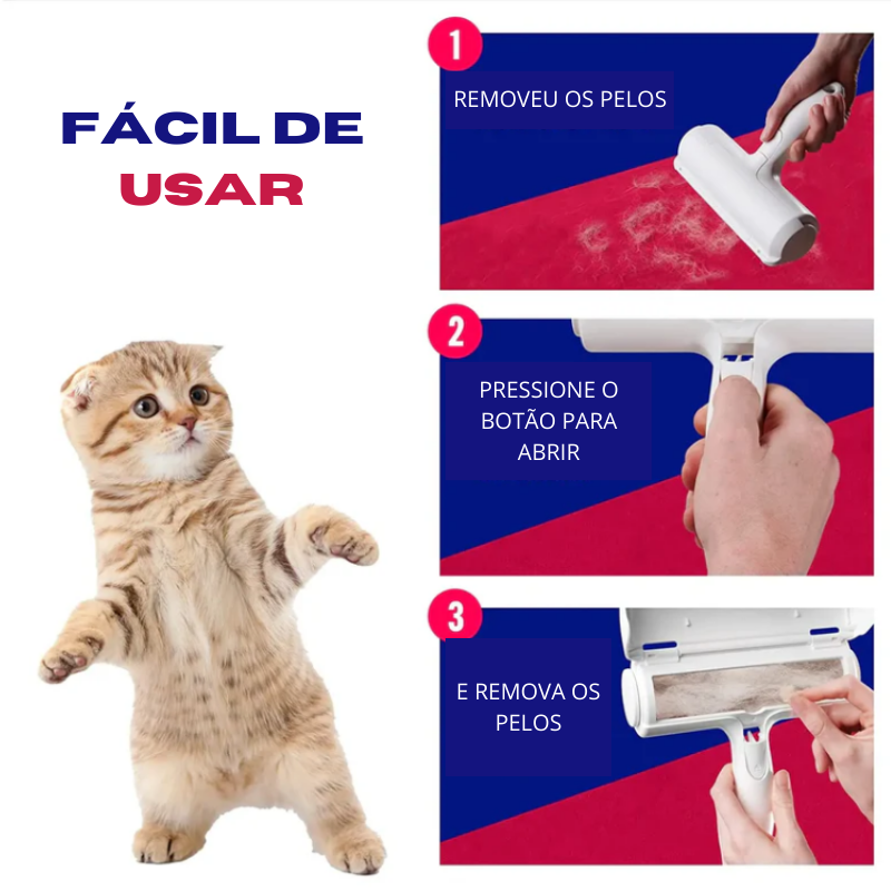 Removedor de Pelos para Cães e Gatos - Base Auto-Limpante, Eficiente e Prático